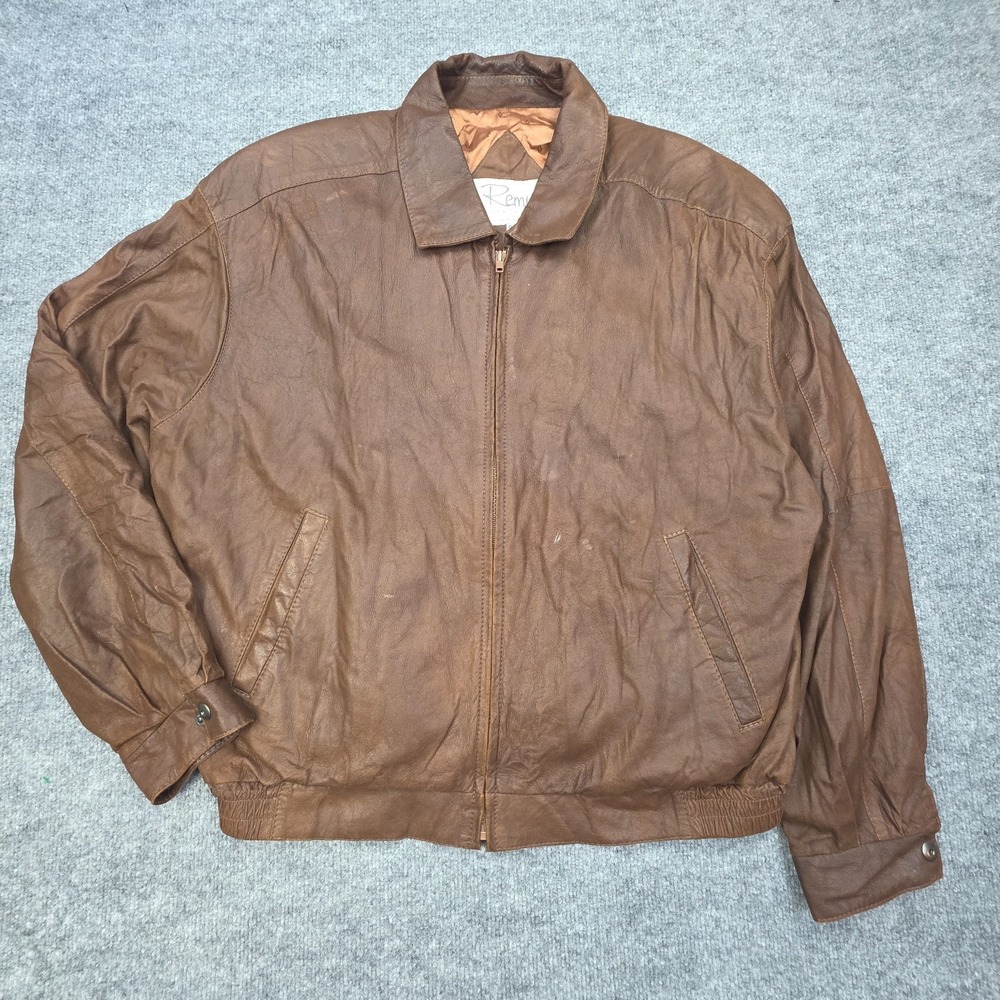 Vintage REMY Leather Bomber Jacket Size 44 Brown Made in USA